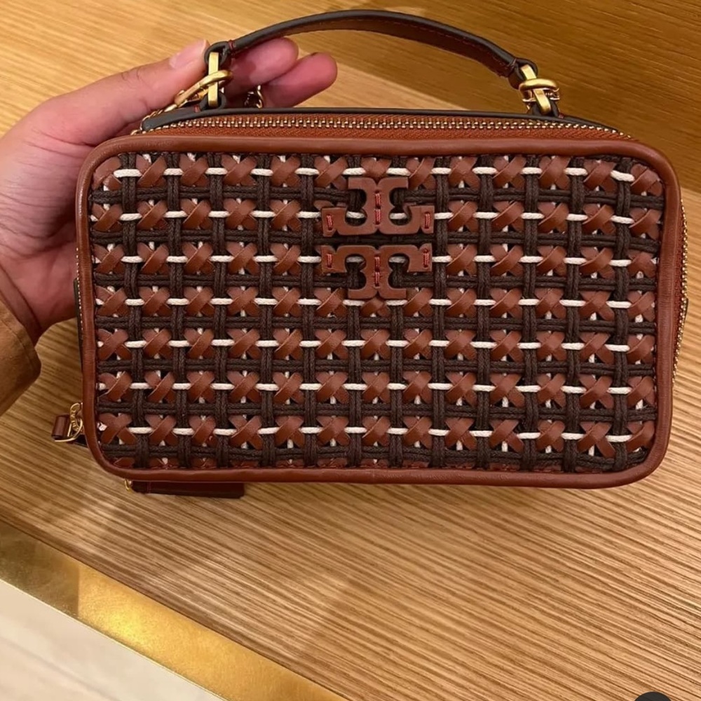 Tory Burch English Tan Britten Woven Case Bag